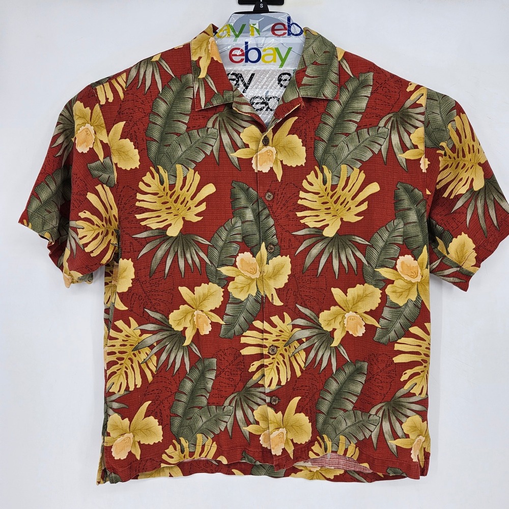 Tommy Bahama Shirt Mens XL Floral Silk Hawaiian Red Camp All Over Print‎